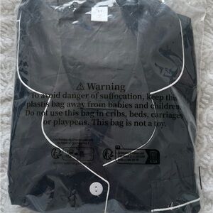 3 piece Satins Black Pajama Set with White Trim